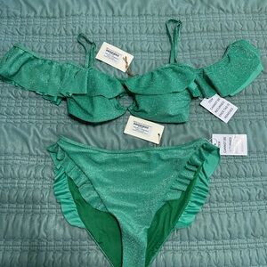 Joyfolie Emerald Green Ruffle Bikini Set